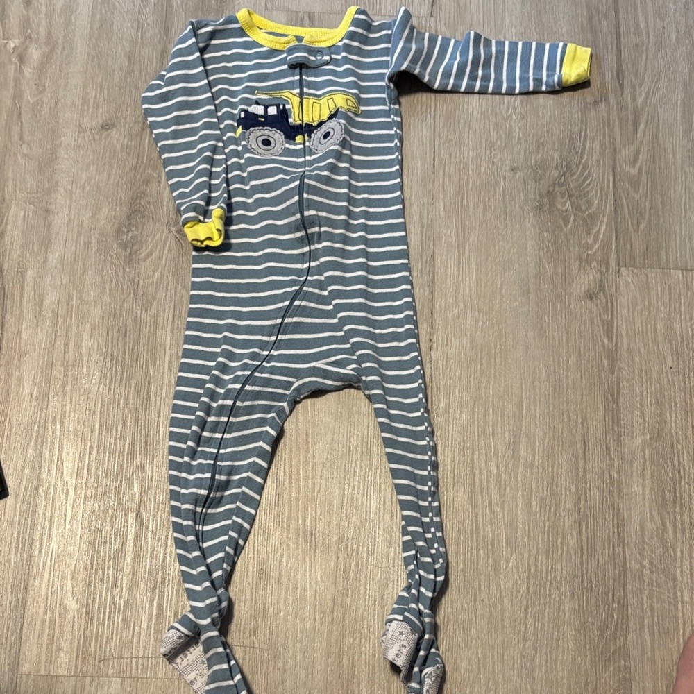 Carter's Blue and Yellow Striped Footie with Truck